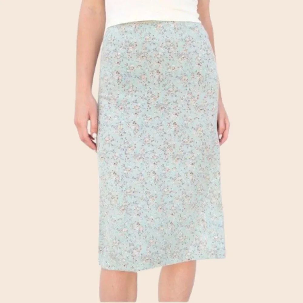 Brandy Melville John Galt Mint Green Floral Midi Skirt Size Small
